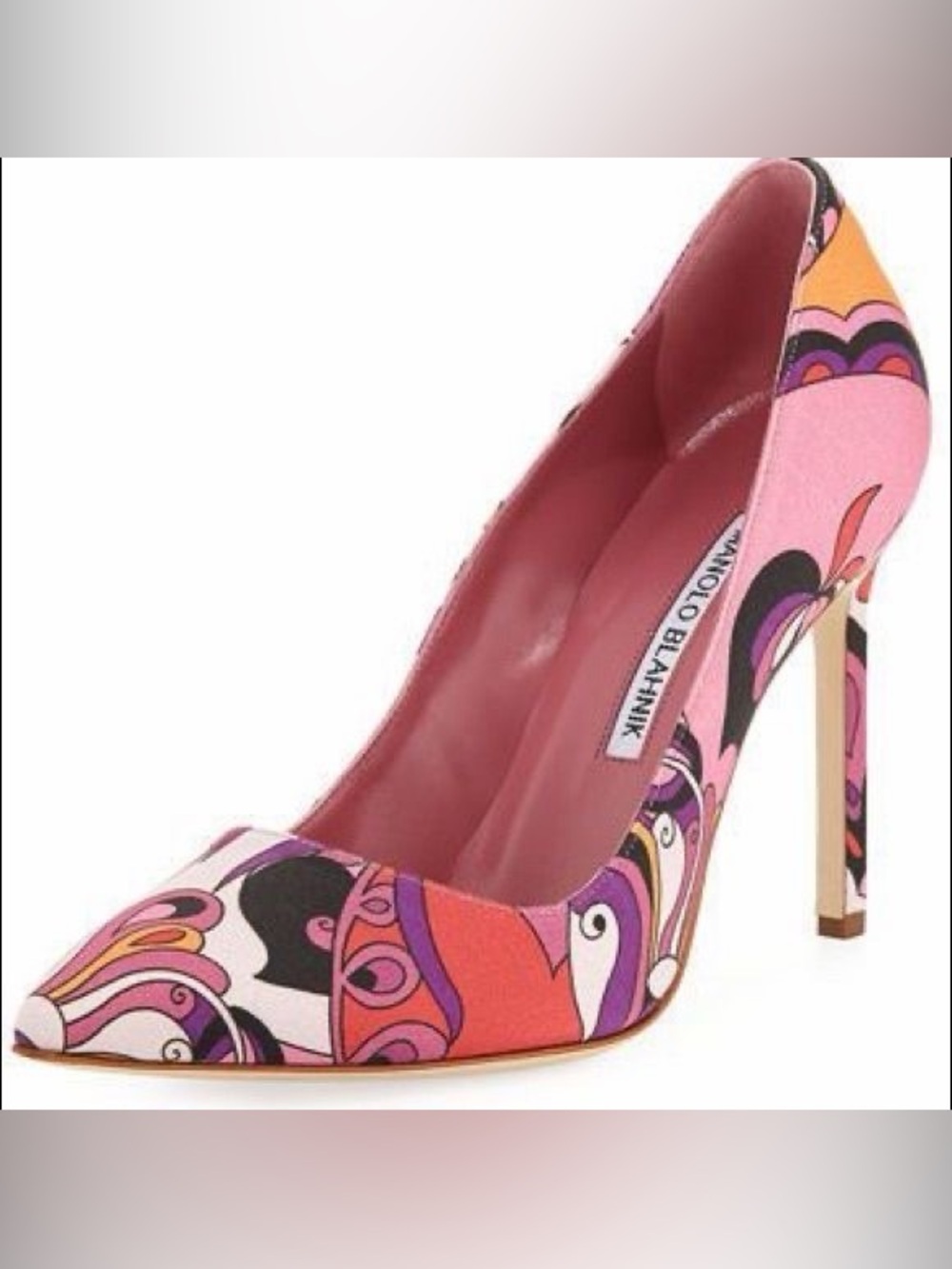 Manolo Blahnik Multicolor Pink Printed Satin Pointed Pump